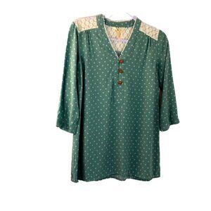 Matilda Jane top size small green with gray polka dots with cream colored lace.​